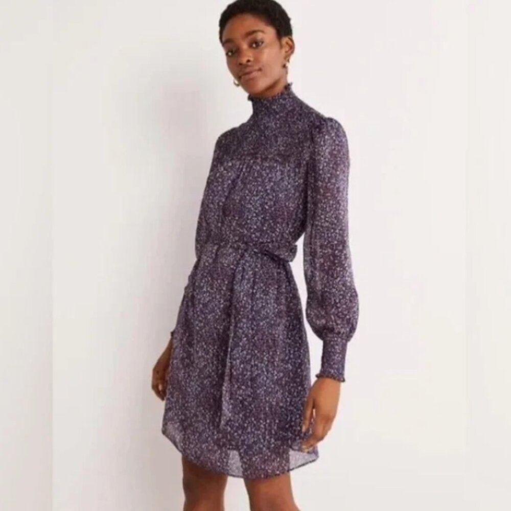 Boden Smocked Yoke Blue and Pink Floral Dress